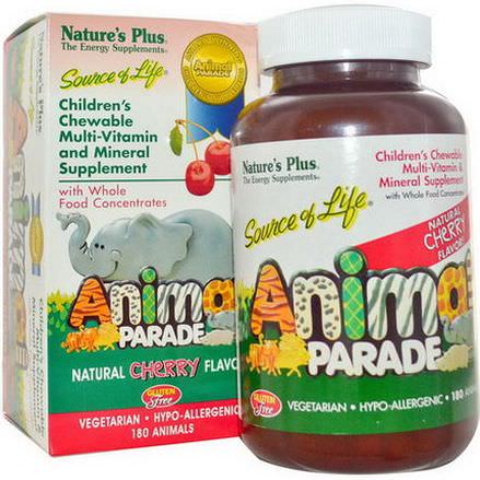 Nature's Plus, Source of Life, Animal Parade, Children's Chewable Multi-Vitamin and Mineral Supplement, Natural Cherry Flavor, 180 Animals