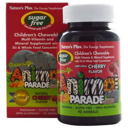 Nature's Plus, Source of Life, Animal Parade, Children's Chewable, Multi-Vitamin and Mineral Supplement, Sugar Free, Natural Cherry Flavor, 90 Animals