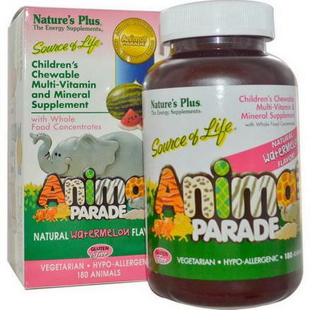 Nature's Plus, Source of Life, Animal Parade, Children's Chewable, Natural Watermelon Flavor, 180 Animals