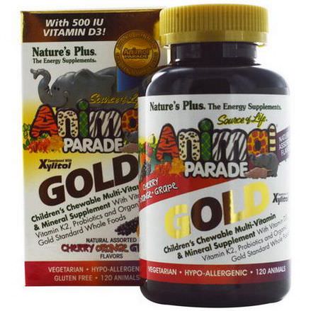Nature's Plus, Source of Life Animal Parade Gold, Children's Chewable Multi-Vitamin&Mineral Supplement, Natural Assorted Flavors, 120 Animals