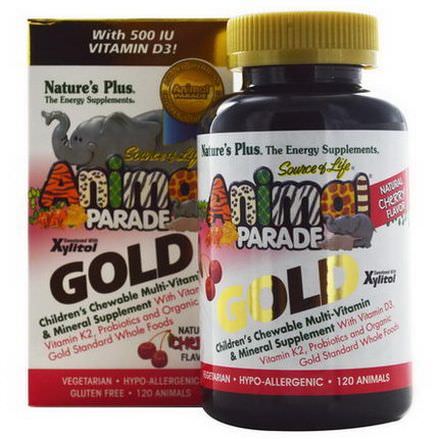 Nature's Plus, Source of Life Animal Parade Gold, Children's Chewable Multi-Vitamin&Mineral Supplement, Natural Cherry Flavor, 120 Animals