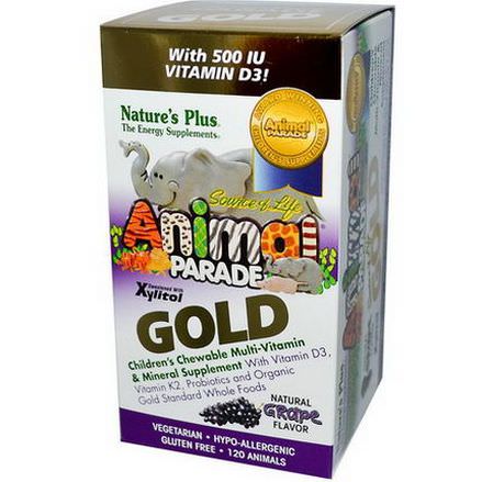 Nature's Plus, Source of Life Animal Parade, Gold, Children's Chewable Multi-Vitamin&Mineral Supplement, Natural Grape Flavor, 120 Animals