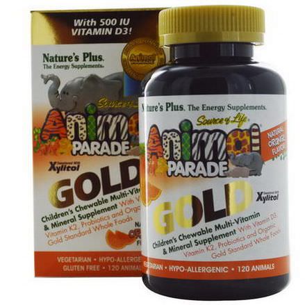 Nature's Plus, Source of Life, Animal Parade Gold, Children's Chewable Multi-Vitamin&Mineral Supplement, Natural Orange Flavor, 120 Animals
