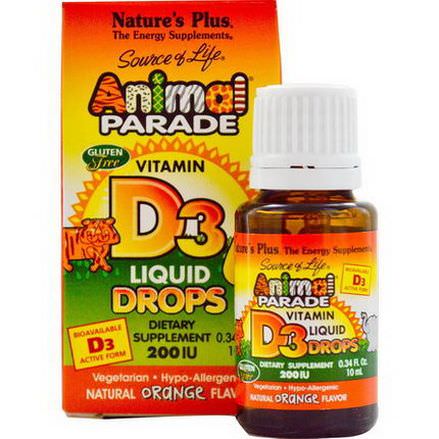 Nature's Plus, Source of Life, Animal Parade, Vitamin D3, Liquid Drops, Natural Orange Flavor, 200 IU 10ml