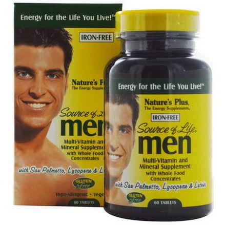 Nature's Plus, Source of Life Men, Multi-Vitamin and Mineral Supplement, Iron-Free, 60 Tablets