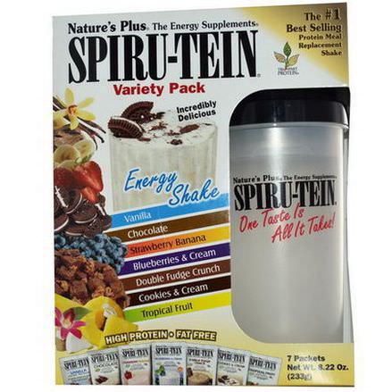 Nature's Plus, Spiru-Tein Energy Shake, Variety Pack, with Shaker Cup, 7 Packets, 34g Each