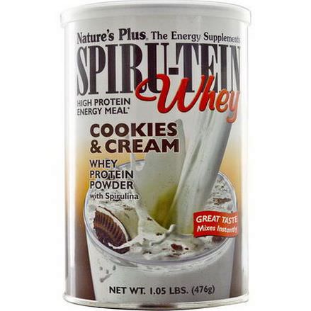 Nature's Plus, Spiru-Tein Whey, High Protein Energy Meal, Cookies&Cream 476g