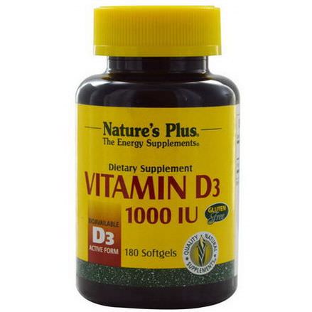 Nature's Plus, Vitamin D3, 1000 IU, 180 Softgels