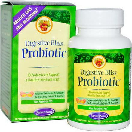 Nature's Secret, Digestive Bliss Probiotic, 30 Patented Gel-Barrier Tablets