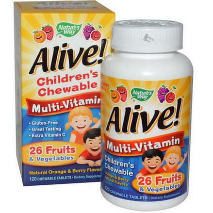 Nature's Way, Alive! Children's Chewable Multi-Vitamin, Orange, Berry, 120 Chewable Tablets