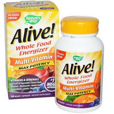 Nature's Way, Alive! Multi-Vitamin, No Added Iron, 90 Vcaps