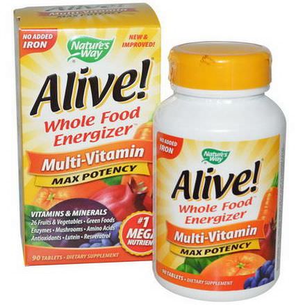 Nature's Way, Alive! Multi-Vitamin, No Iron Added, 90 Tablets