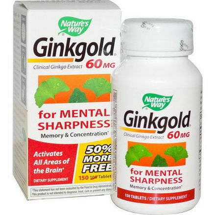 Nature's Way, Ginkgold, Memory&Concentration, 60mg, 150 Tablets