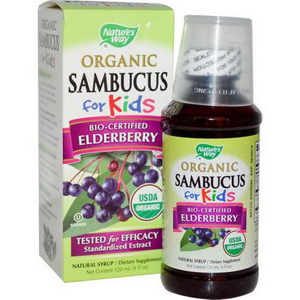 Nature's Way, Organic Sambucus for Kids, Bio-Certified Elderberry, Natural Syrup 120ml