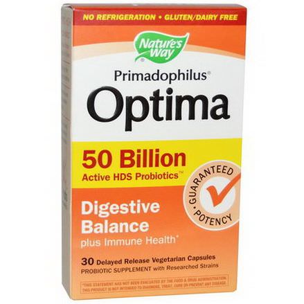 Nature's Way, Primadophilus Optima, Digestive Balance, 50 Billion, 30 Delayed Release Veggie Caps