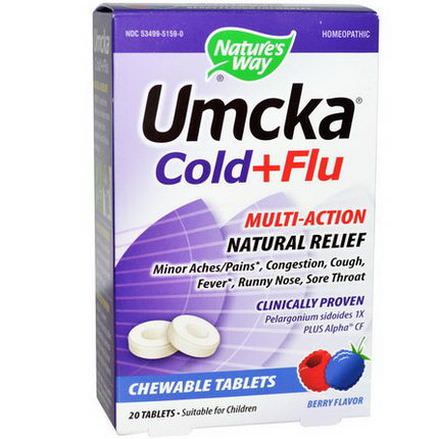 Nature's Way, Umcka, Cold Flu, Berry Flavor, 20 Chewable Tablets