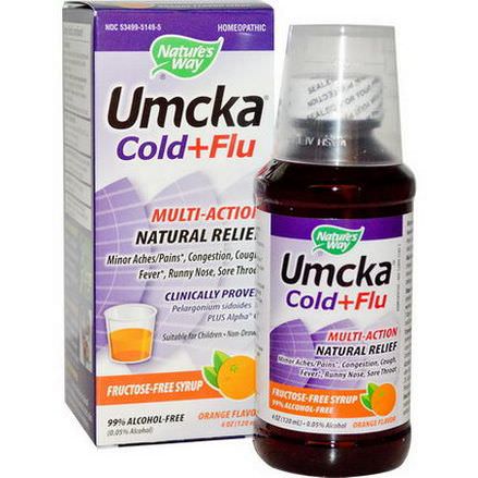 Nature's Way, Umcka, Cold+Flu, Fructose-Free Syrup, Orange Flavor 120ml