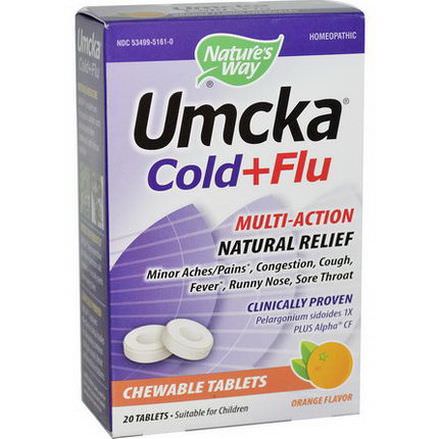 Nature's Way, Umcka, Cold+Flu, Orange Flavor, 20 Chewable Tablets