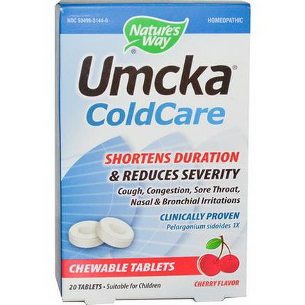 Nature's Way, Umcka ColdCare Chewable Tablets, Cherry Flavor, 20 Tablets