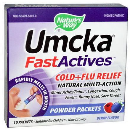 Nature's Way, Umcka, Fast Actives, Cold Flu Relief, Berry Flavor, Non-Drowsy, 10 Powder Packets