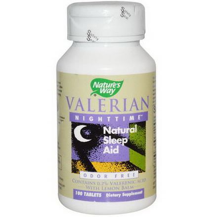 Nature's Way, Valerian Nighttime, Natural Sleep Aid, Odor Free, 100 Tablets