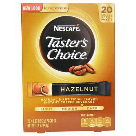 Nescafe, Taster's Choice, Instant Coffee Beverage, Hazelnut, 20 Packets 2g Each