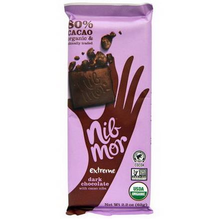 Nibmor, Organic, Dark Chocolate, with Cacao Nibs, Extreme 62g