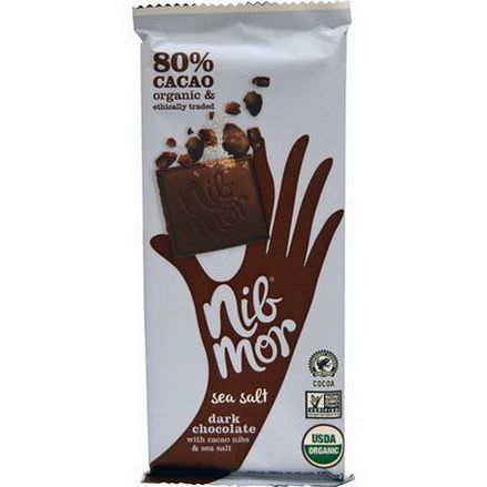 Nibmor, Organic, Dark Chocolate, with Cacao Nibs&Sea Salt 62g