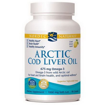 Nordic Naturals, Arctic Cod Liver Oil, Lemon, 1000mg, 90 Soft Gels