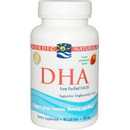 Nordic Naturals, DHA, Strawberry, 500mg, 90 Soft Gels