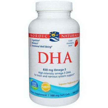 Nordic Naturals, DHA, Strawberry, 500mg, 180 Soft Gels