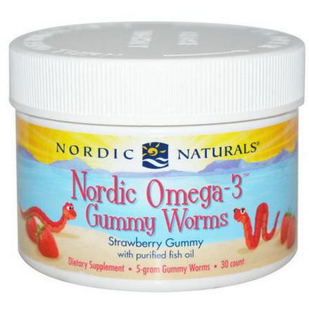 Nordic Naturals, Nordic Omega-3 Gummy Worms, Strawberry Gummy, 30 Count