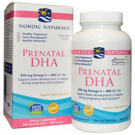 Nordic Naturals, Prenatal DHA, Unflavored Formula, 500mg, 180 Soft Gels