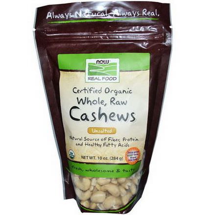 Now Foods, Certified Organic Real Food, Whole, Raw, Cashews, Unsalted 284g