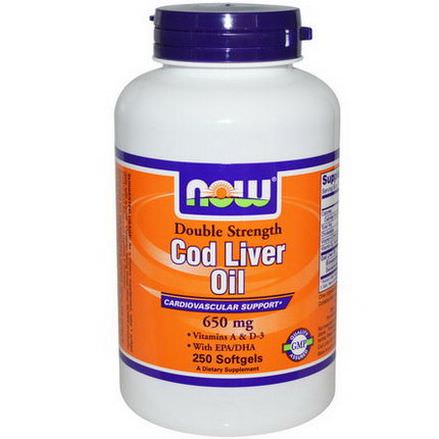 Now Foods, Cod Liver Oil, Double Strength, 650mg, 250 Softgels
