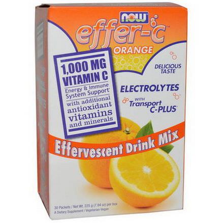 Now Foods, Effer-C, Electrolytes, Effervescent Drink Mix, Orange, 30 Packets, 7.5g Each