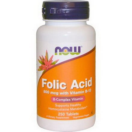 Now Foods, Folic Acid with Vitamin B-12, 800mcg, 250 Tablets