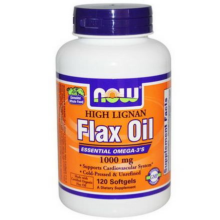 Now Foods, High Lignan Flax Oil, Certified Organic, 1000mg, 120 Softgels