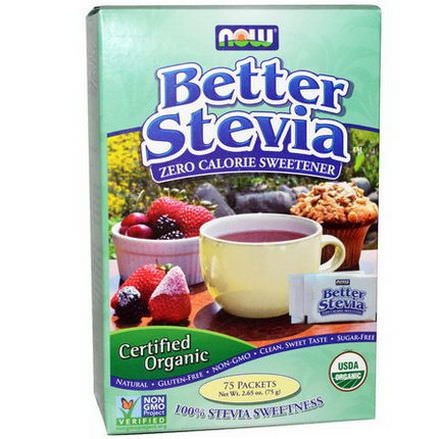 Now Foods, Organic, BetterStevia, Zero Calorie Sweetener, 75 Packets 75g