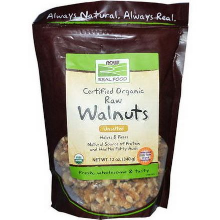 Now Foods, Real Food, Certified Organic Raw Walnuts, Unsalted 340g