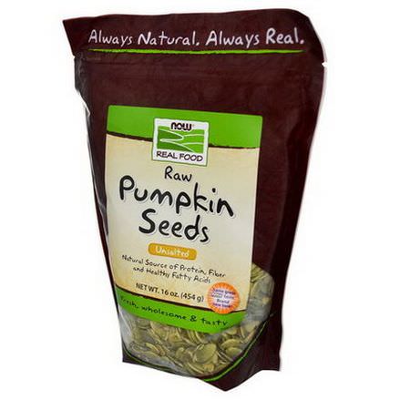 Now Foods, Real Food, Raw Pumpkin Seeds, Unsalted 454g