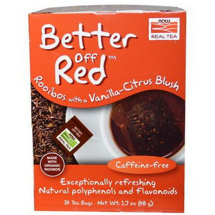 Now Foods, Real Tea, Better Off Red, Rooibos with Vanilla-Citrus Blush, Caffeine-Free, 24 Tea Bags 48g