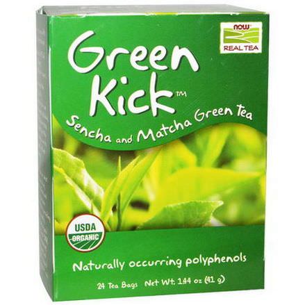 Now Foods, Real Tea, Green Kick, Sencha and Matcha Green Tea, 24 Tea Bags 41g
