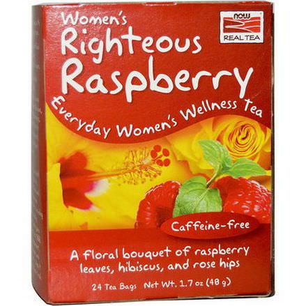 Now Foods, Real Tea, Women's Righteous Raspberry Tea, Caffeine-Free, 24 Tea Bags 48g