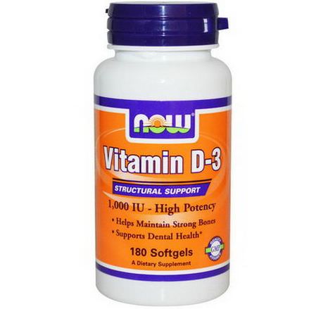 Now Foods, Vitamin D-3, High Potency, 1000 IU, 180 Softgels