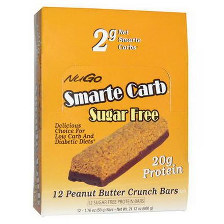 NuGo Nutrition, Smarte Carb, Peanut Butter Crunch Bars, Sugar Free, 12 Bars 50g Each