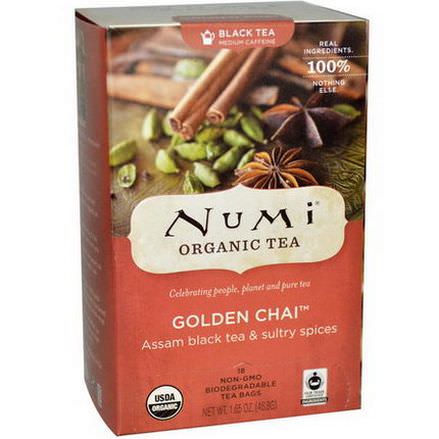 Numi Tea, Organic Black Tea, Medium Caffeine, Golden Chai, 18 Tea Bags 46.8g