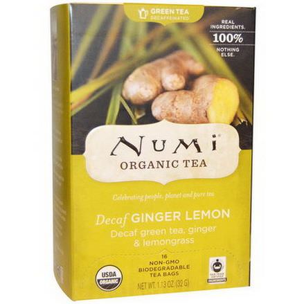 Numi Tea, Organic, Decaffeinated Tea, Ginger Lemon, 16 Tea Bags 32g