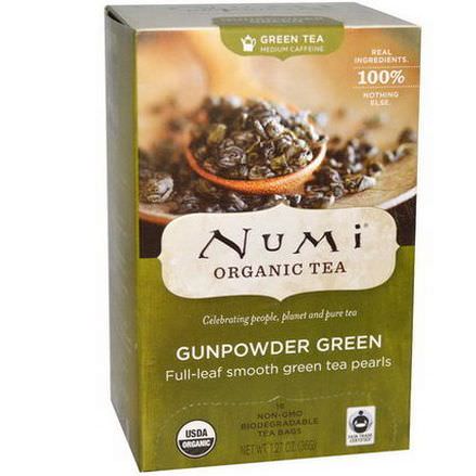 Numi Tea, Organic Green Tea, Medium Caffeine, Gunpowder Green, 18 Tea Bags 36g