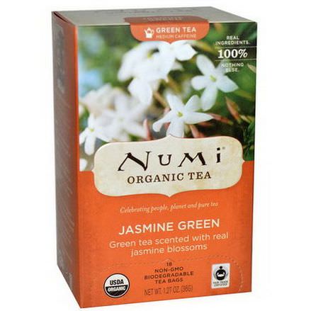 Numi Tea, Organic Green Tea, Medium Caffeine, Jasmine Green, 18 Tea Bags 36g